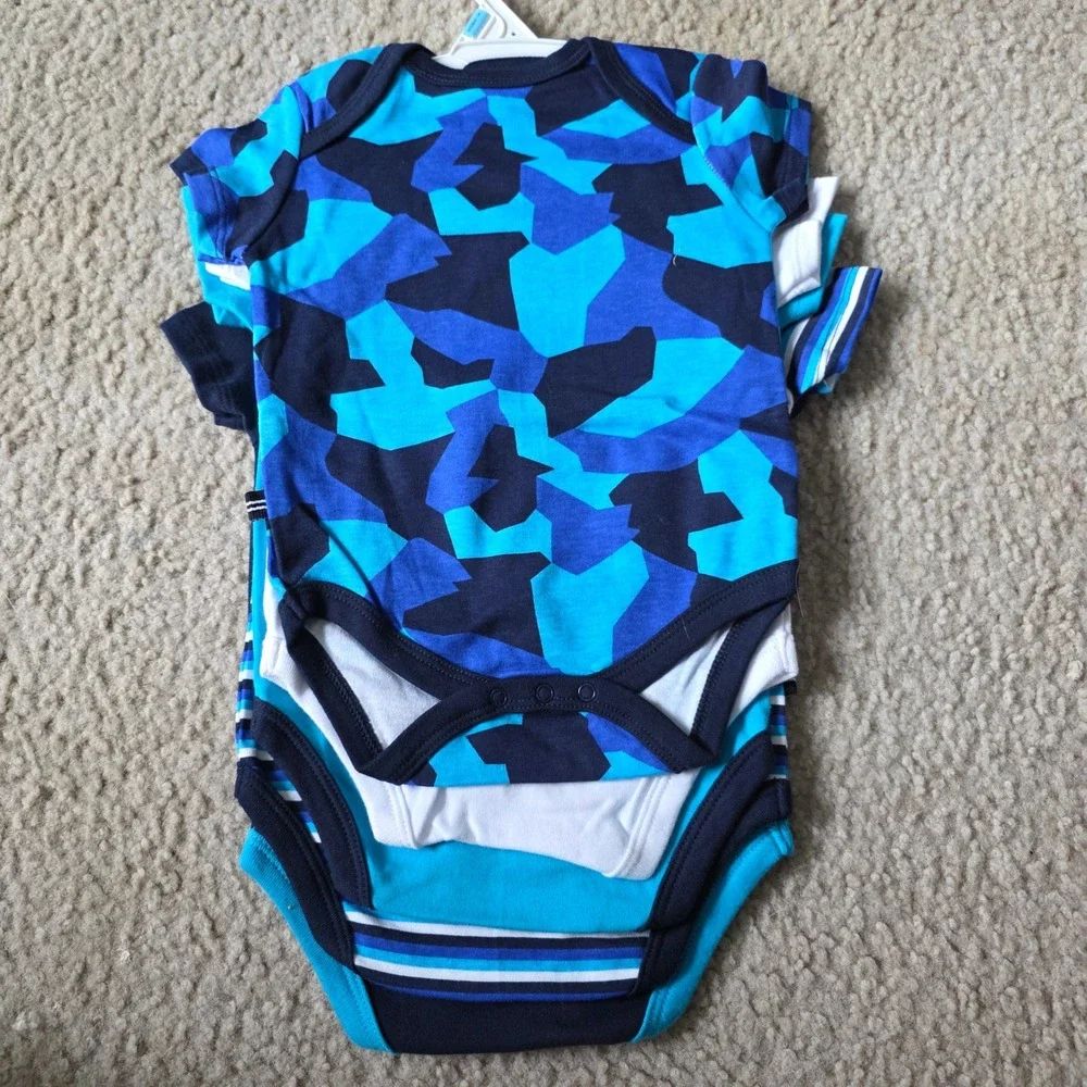 Nautica Baby Boys 5 Pack Short Sleeve Bodysuits Blue White 6-9 Months